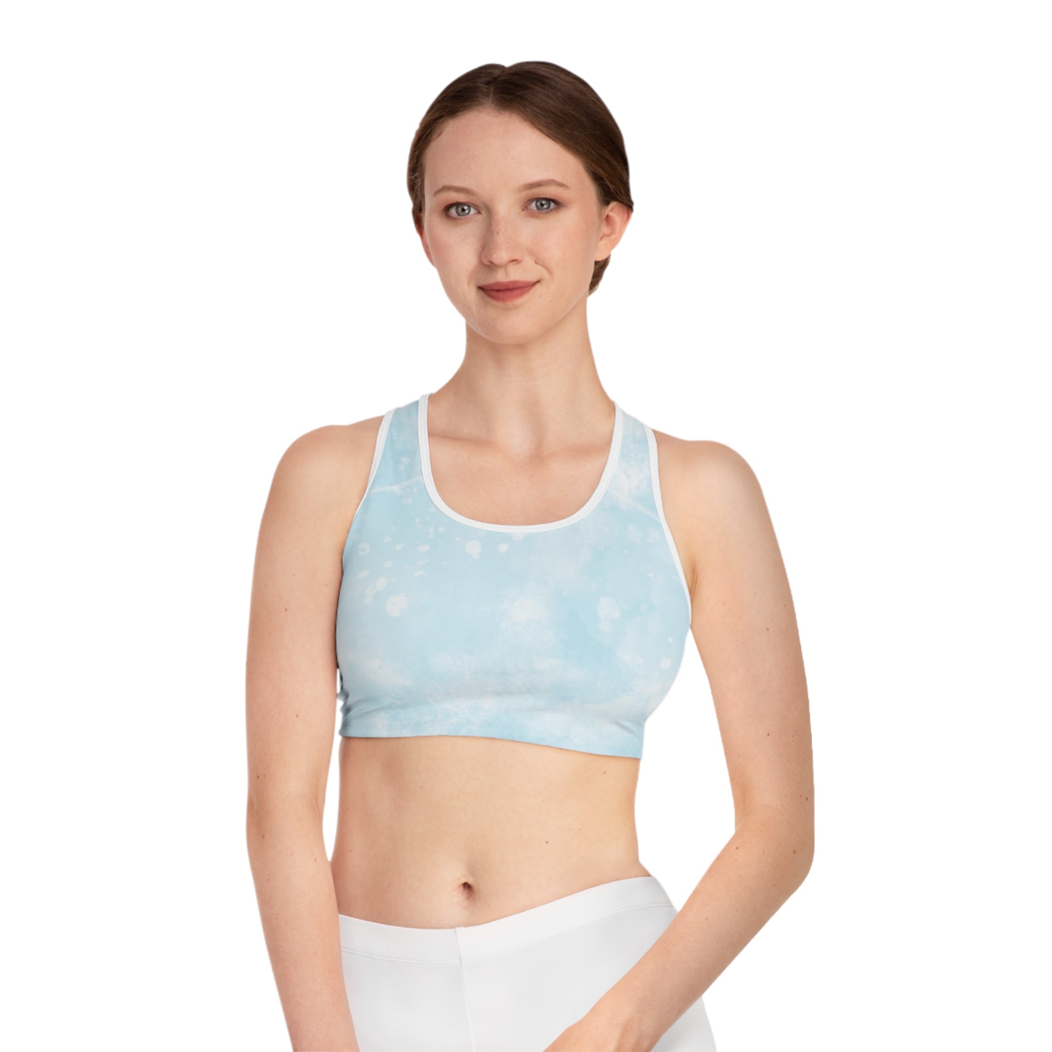 Sky Blue Tie-Dye Sports Bra, Activewear Top, Fitness Gear, Yoga Bra, Comfortable Sportswear, Gym Outfit Essential